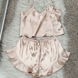 Victoria's Secret Blush Satin Pajama Set rose gold